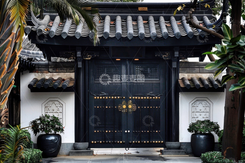 高清大图下载【趣麦麦图】黑色大门建筑摄影