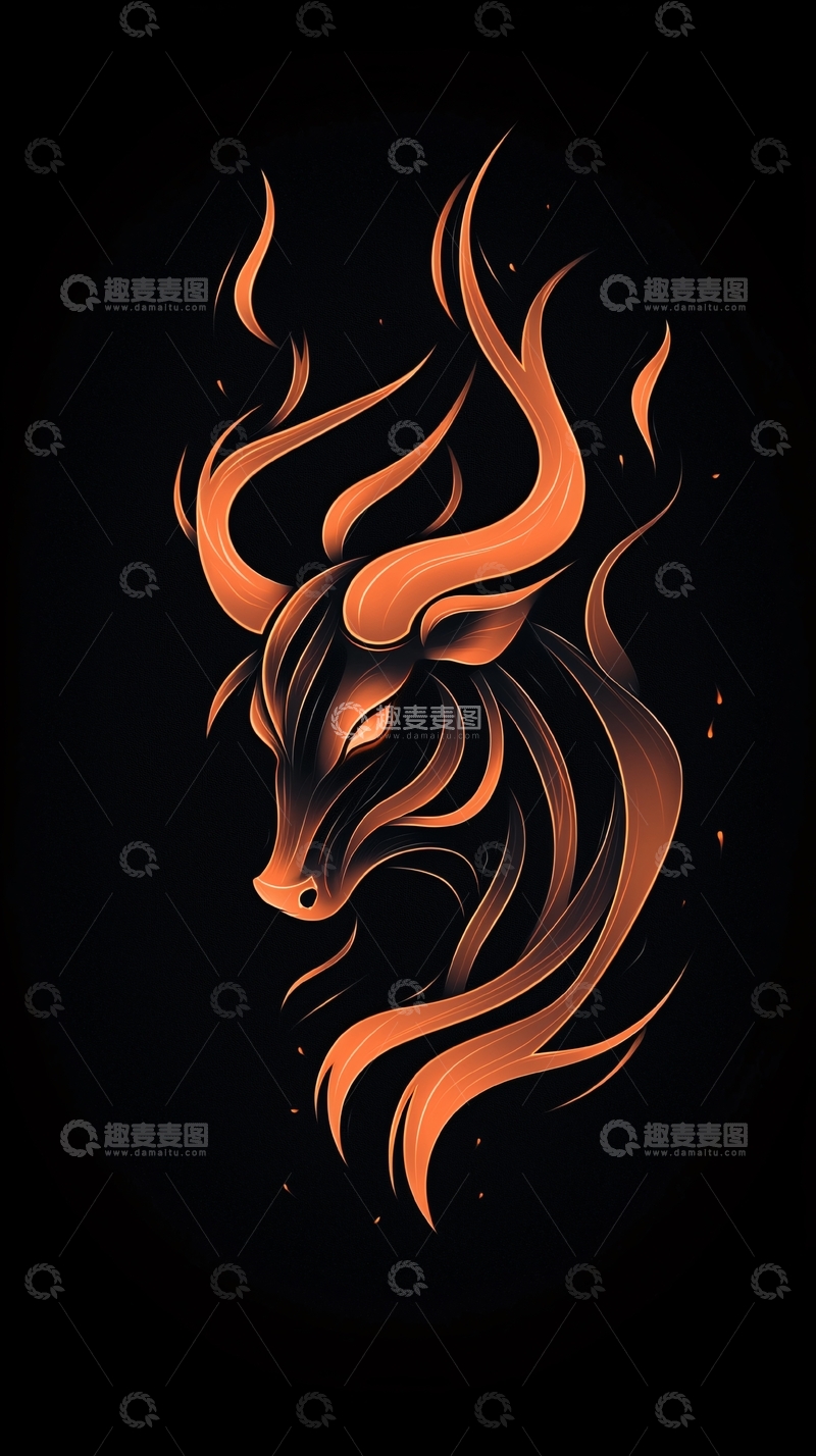 高清大图下载【趣麦麦图】火焰缠绕的抽象牛头图案