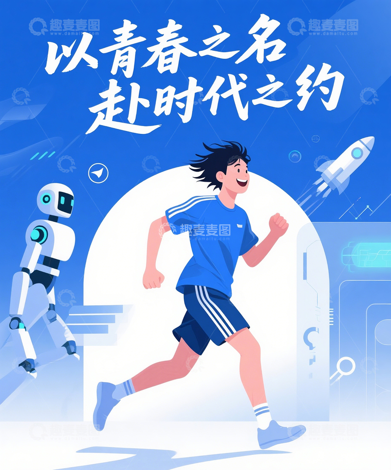 高清大图下载【趣麦麦图】五四青年节机器人海报