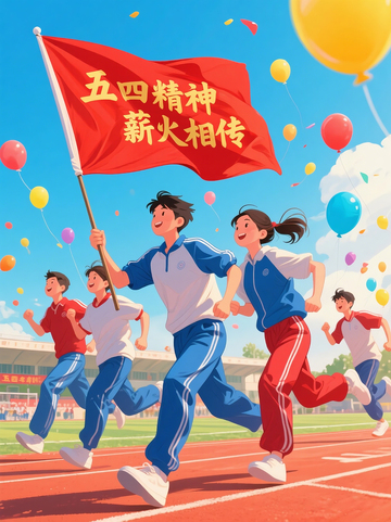 五四精神薪火相传手绘插画