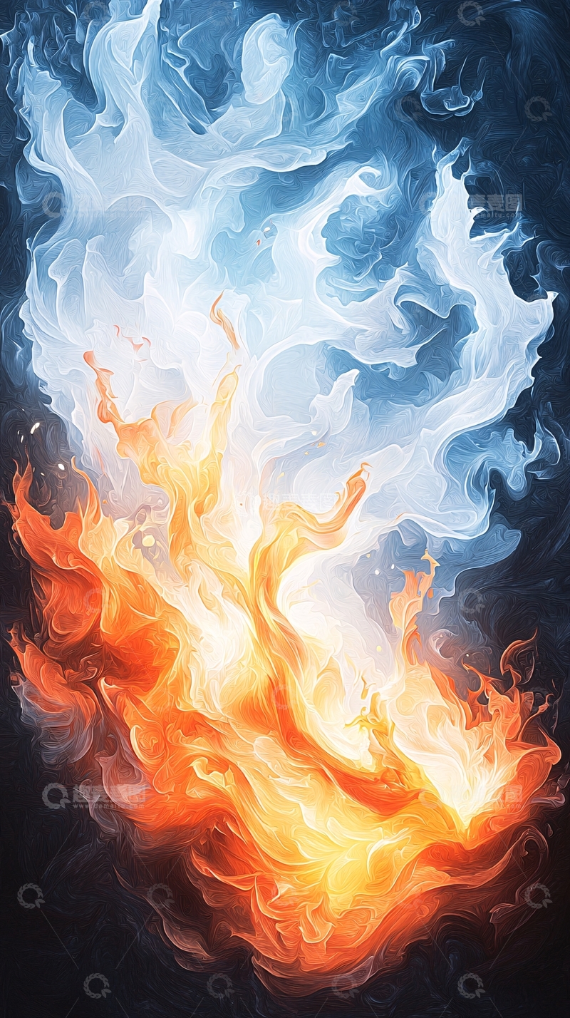 高清大图下载【趣麦麦图】冰与火的交融抽象画