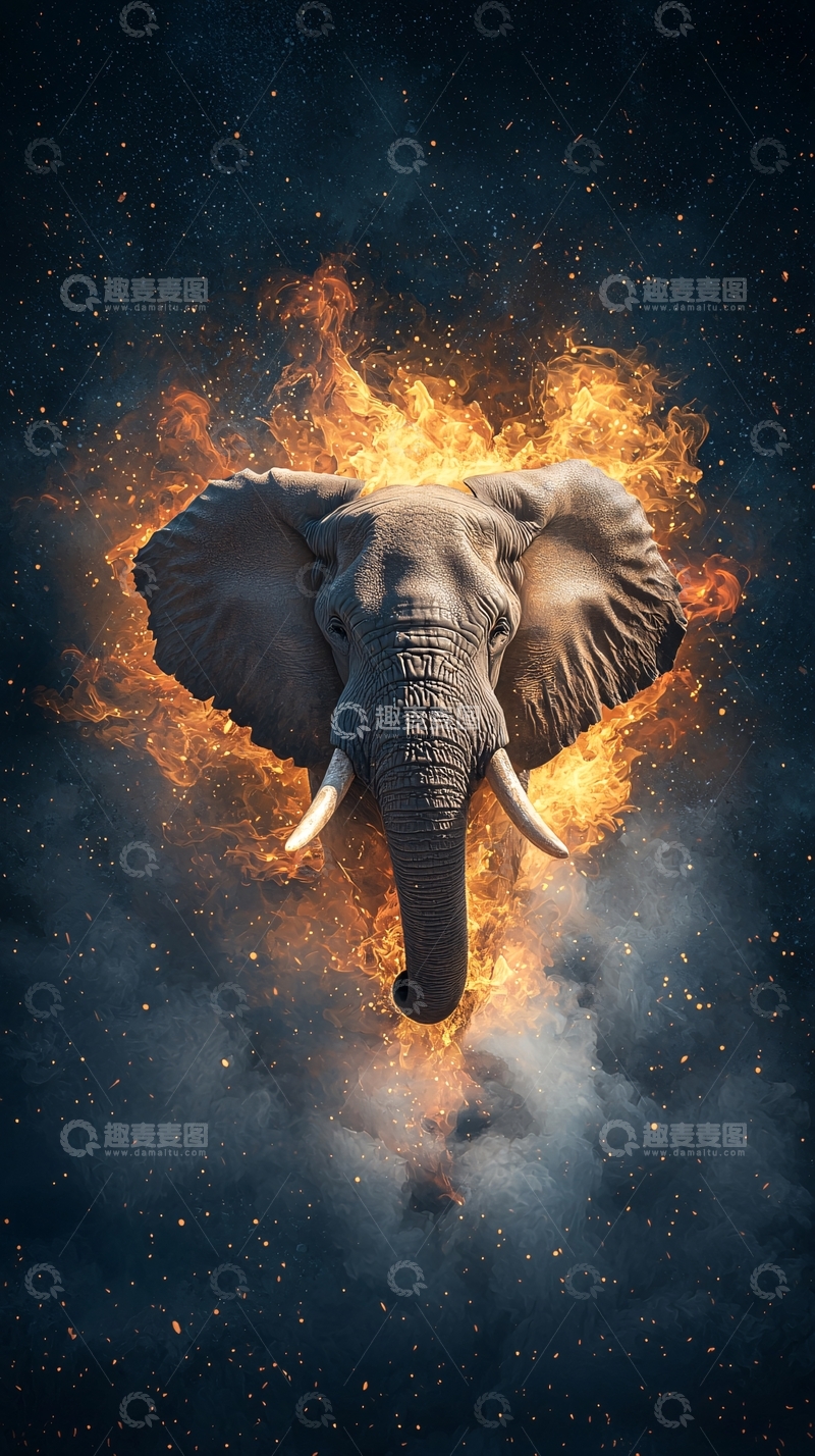 高清大图下载【趣麦麦图】火焰中大象的特写