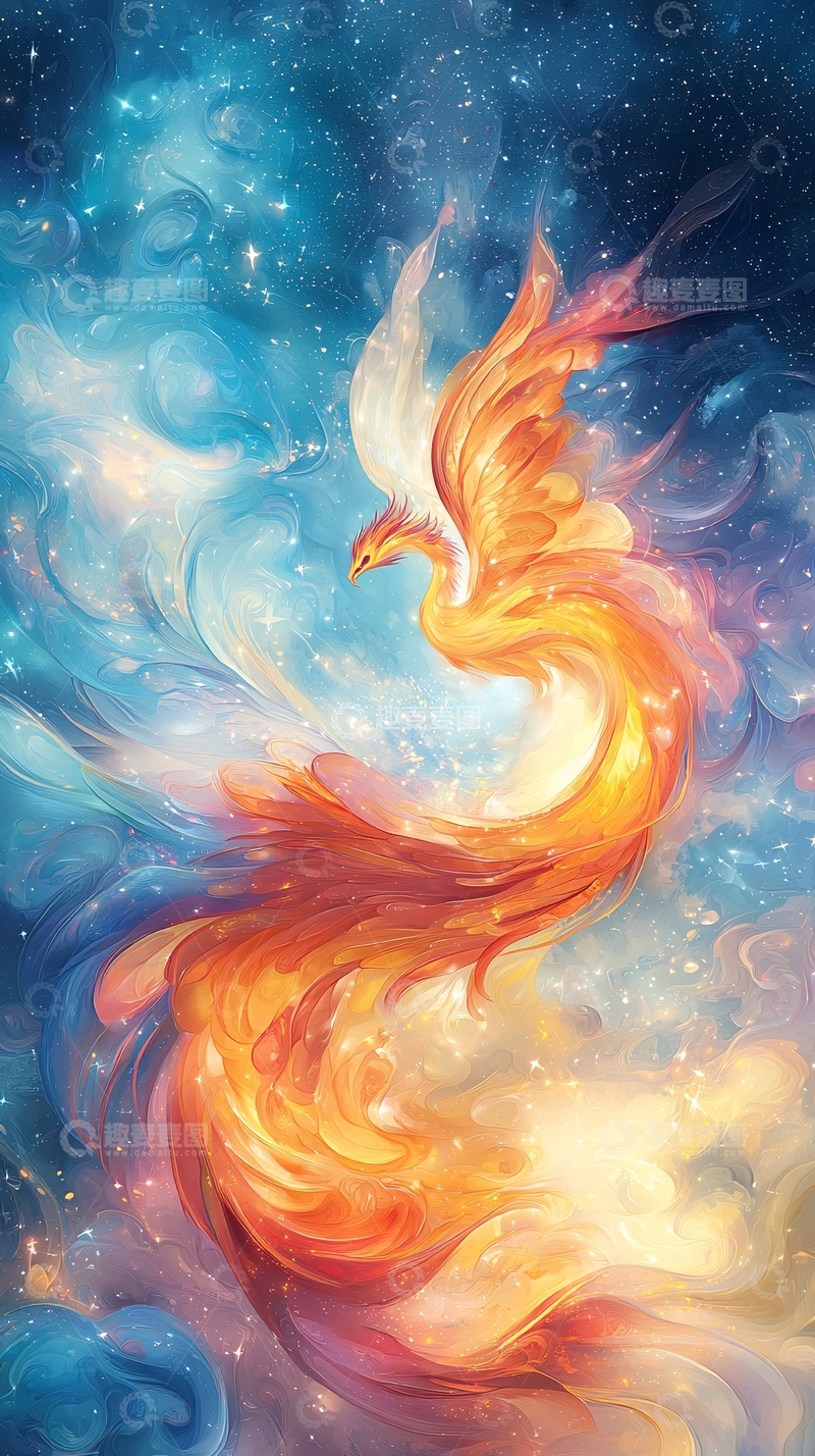 高清大图下载【趣麦麦图】星空下的火焰凤凰