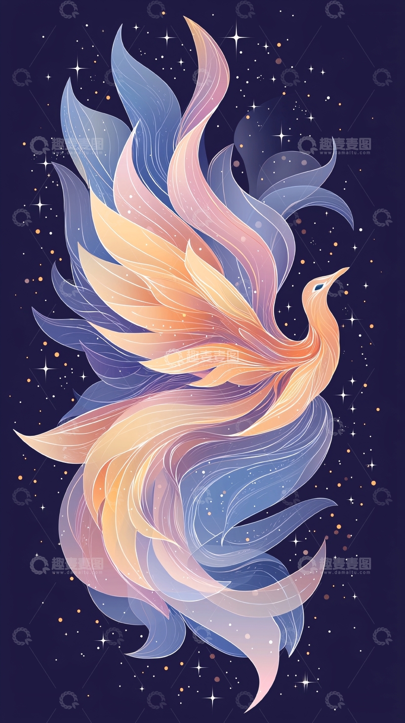 高清大图下载【趣麦麦图】梦幻星空下的凤凰飞舞