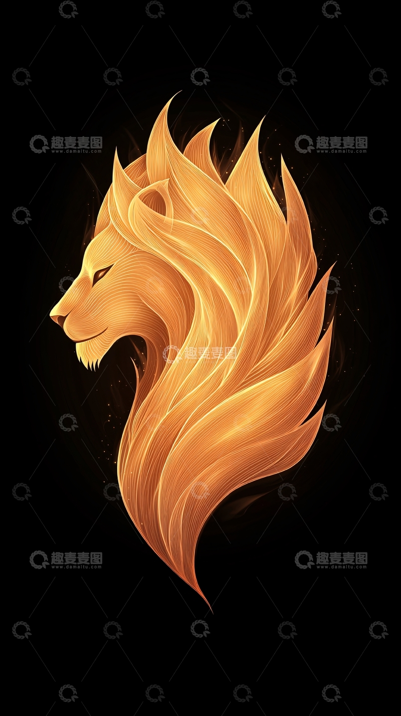 高清大图下载【趣麦麦图】金色火焰狮子侧面头像