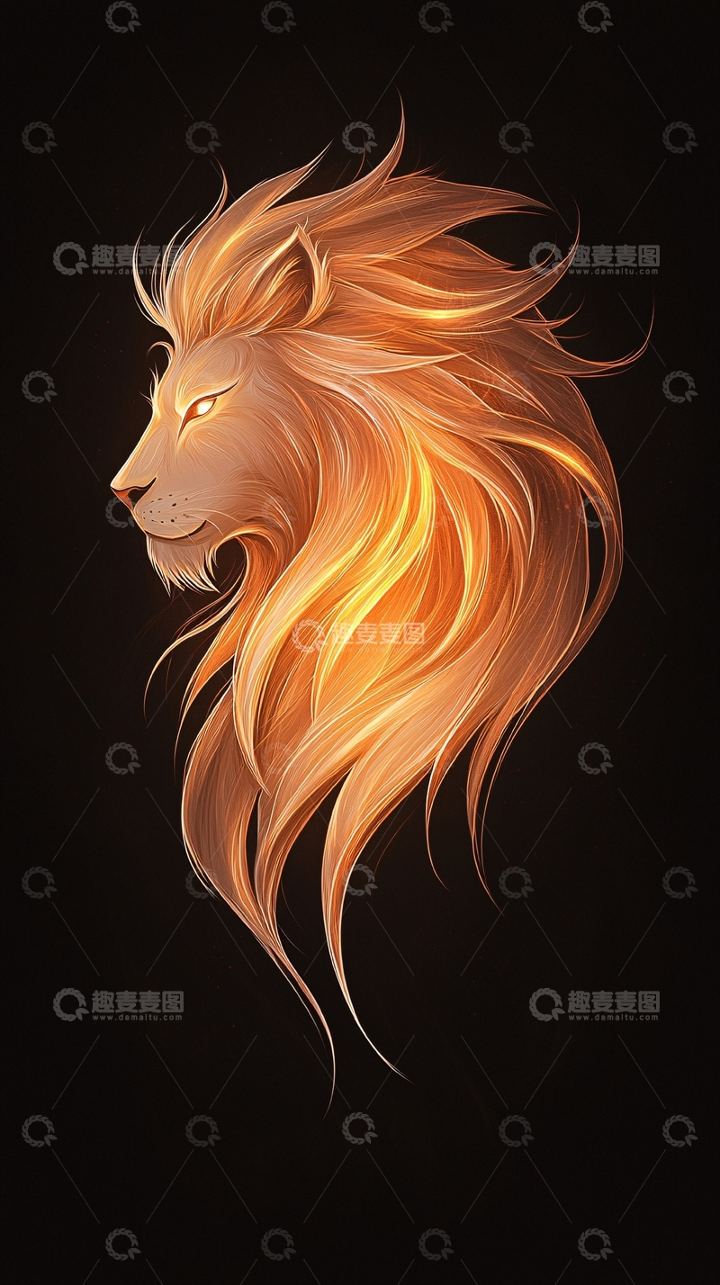 高清大图下载【趣麦麦图】金色鬃毛雄狮侧脸特写