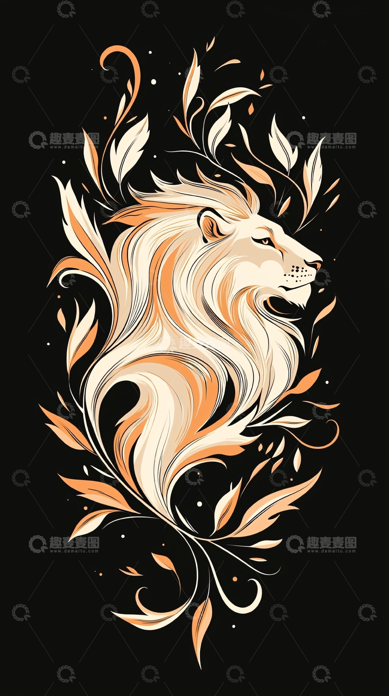 高清大图下载【趣麦麦图】狮子与抽象藤蔓交织