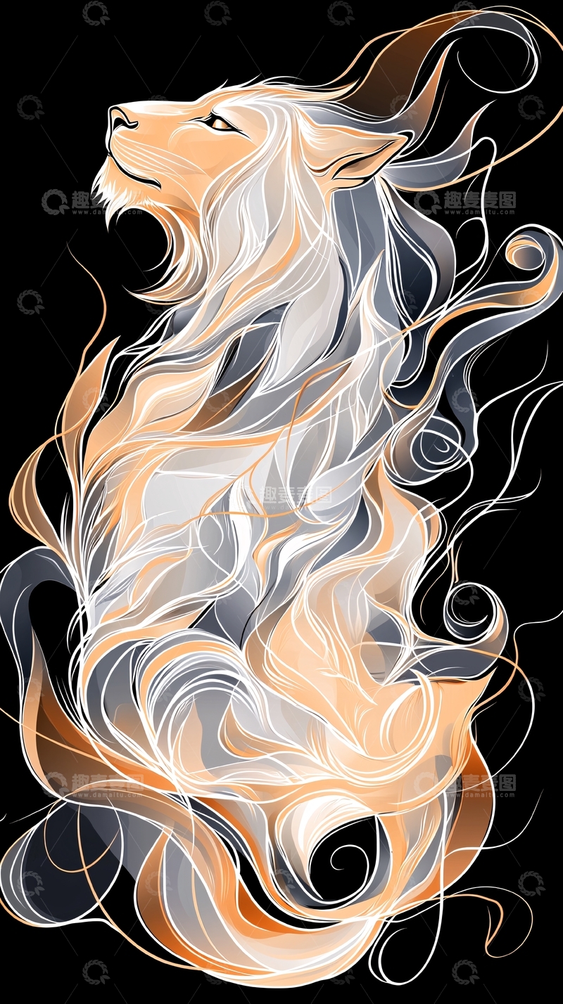 高清大图下载【趣麦麦图】金色毛发的抽象狮子