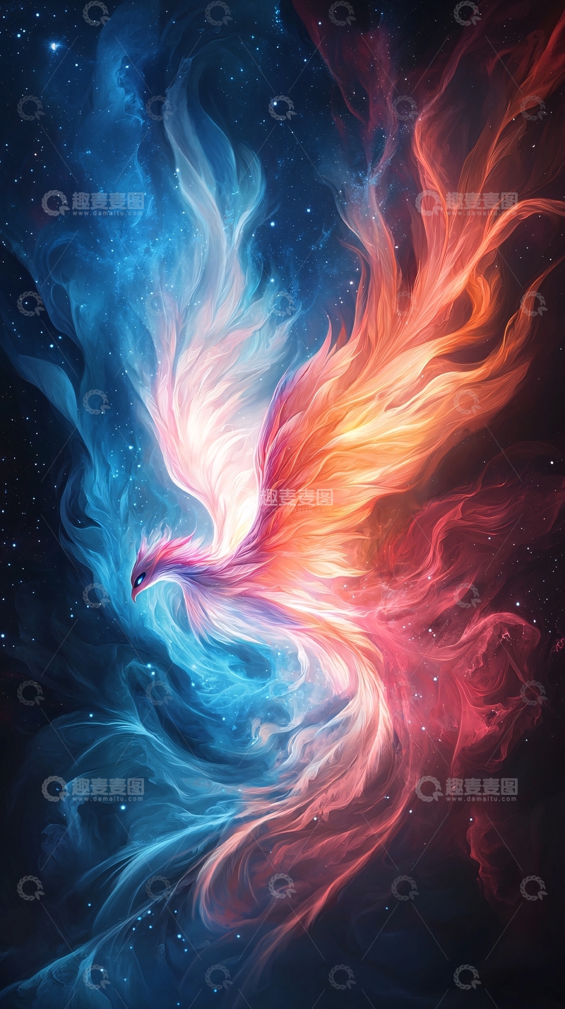 高清大图下载【趣麦麦图】火焰般的凤凰在宇宙中飞翔