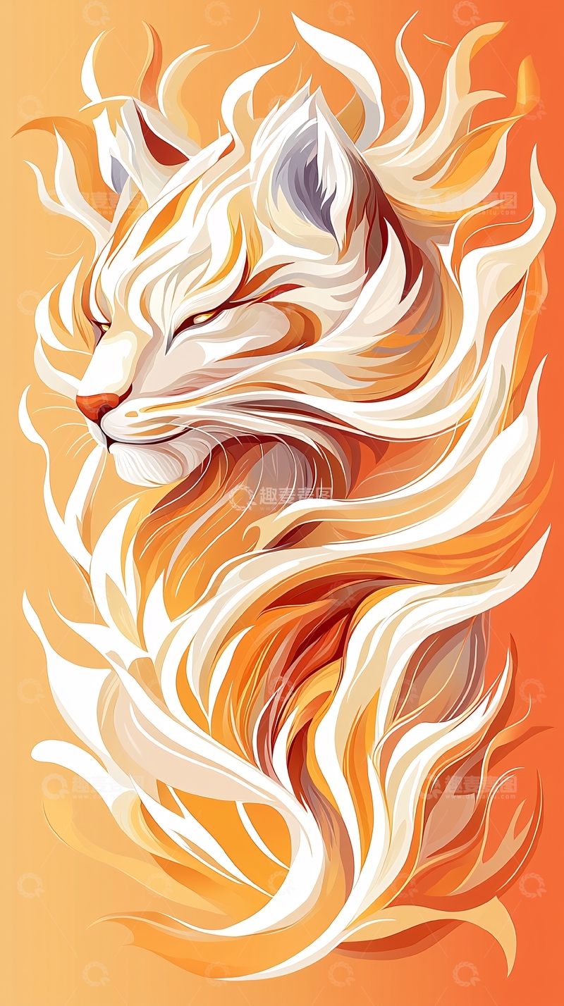 高清大图下载【趣麦麦图】橙色火焰猫高清图片