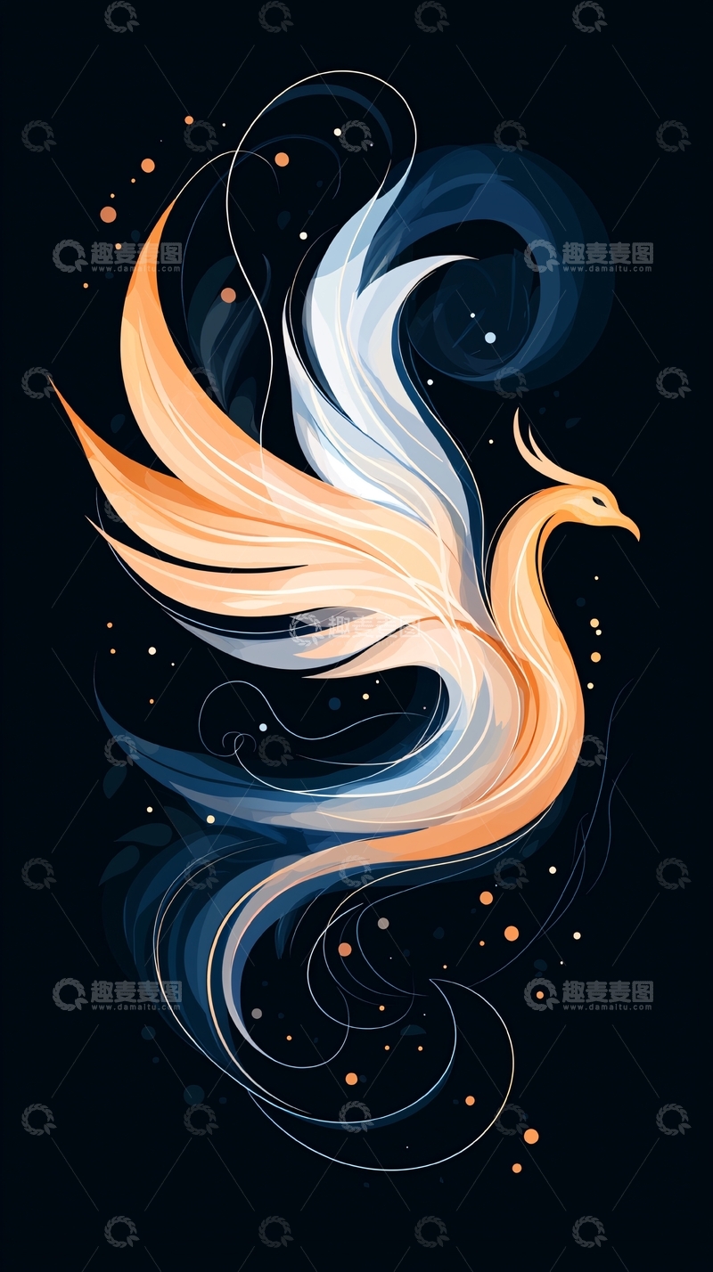 高清大图下载【趣麦麦图】金色蓝色交织的凤凰图