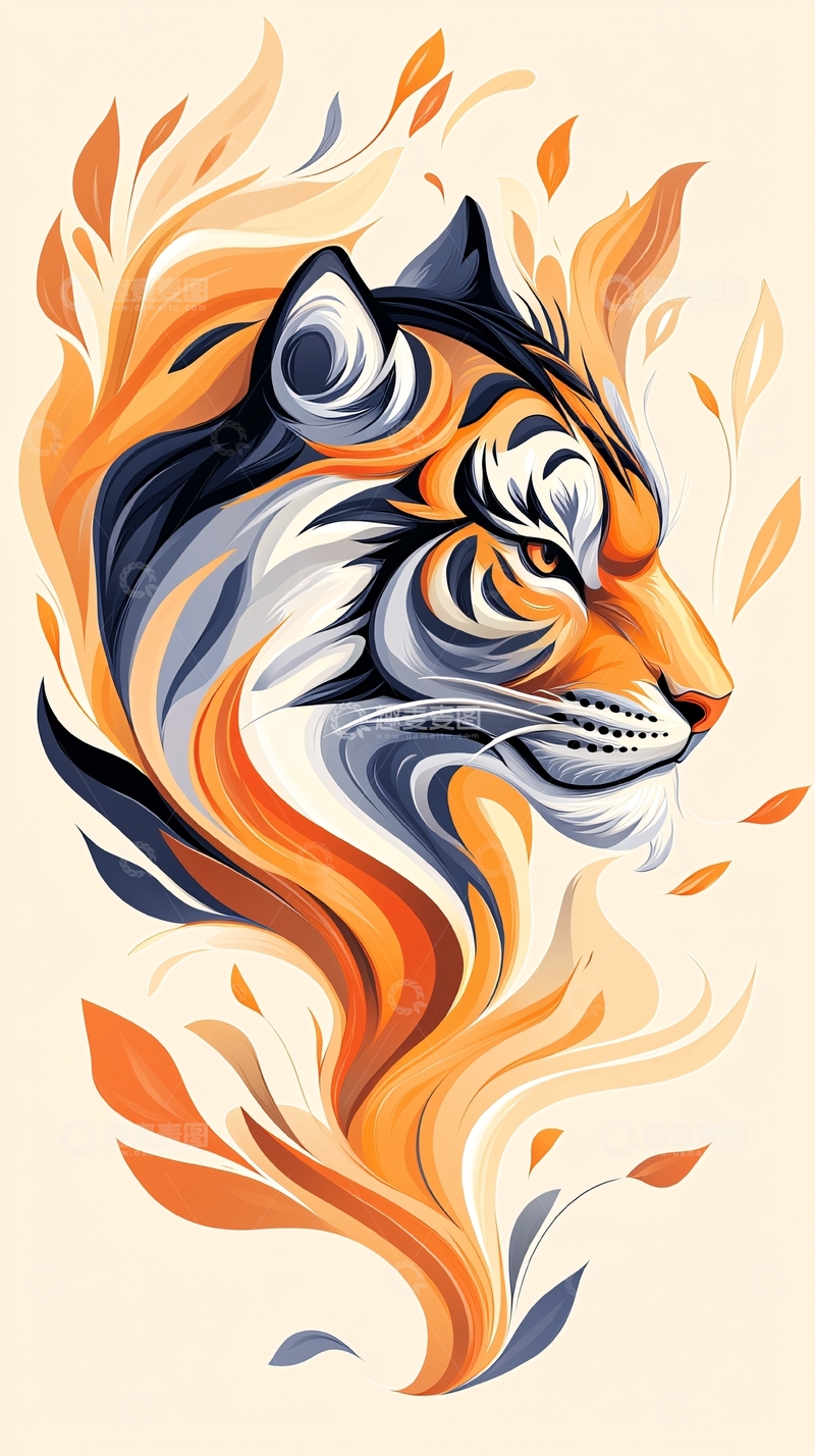 高清大图下载【趣麦麦图】火焰环绕的老虎头部