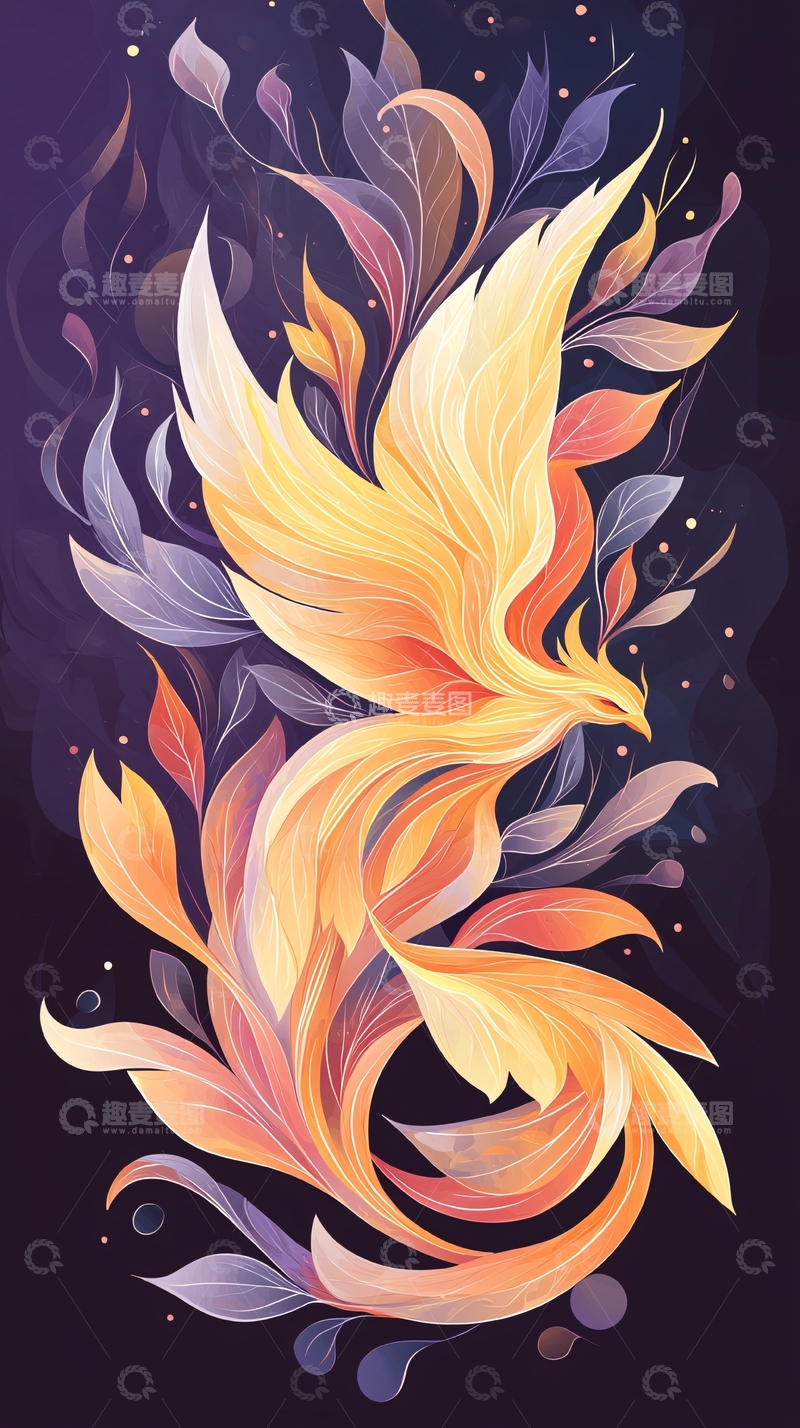 高清大图下载【趣麦麦图】金色凤凰与植物