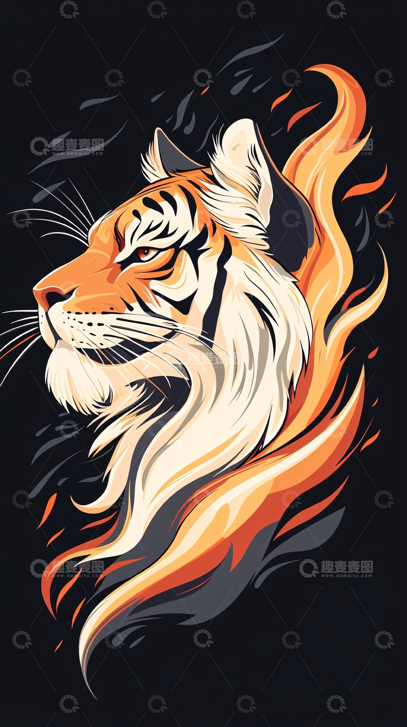 高清大图下载【趣麦麦图】火焰围绕的老虎头部