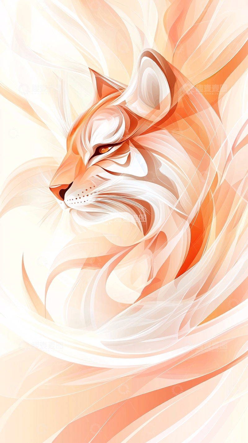 高清大图下载【趣麦麦图】抽象风格的橘色老虎侧脸