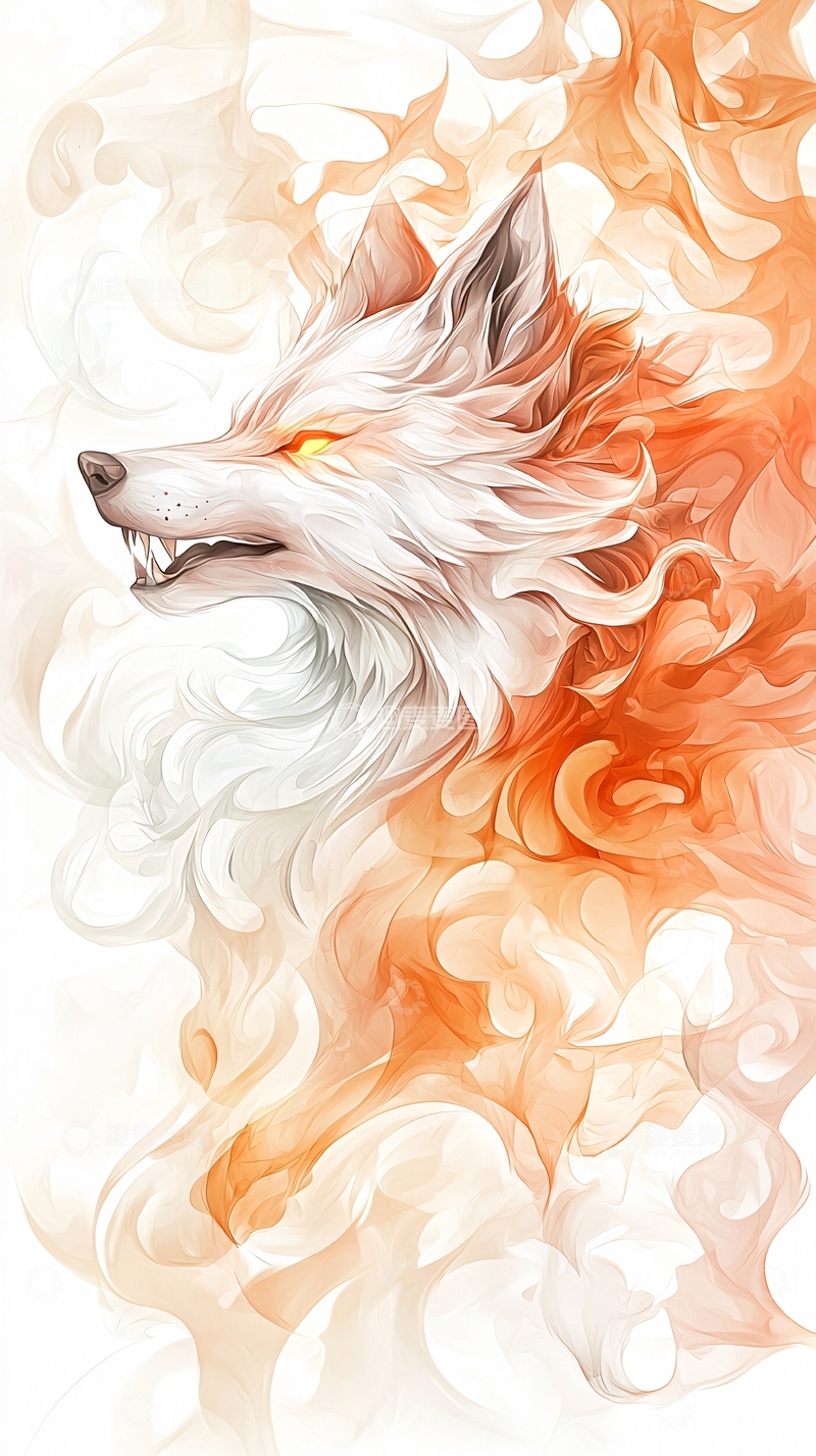 高清大图下载【趣麦麦图】火焰环绕的狼头画像