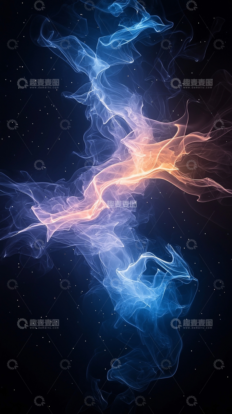 高清大图下载【趣麦麦图】蓝色橙色烟雾星空