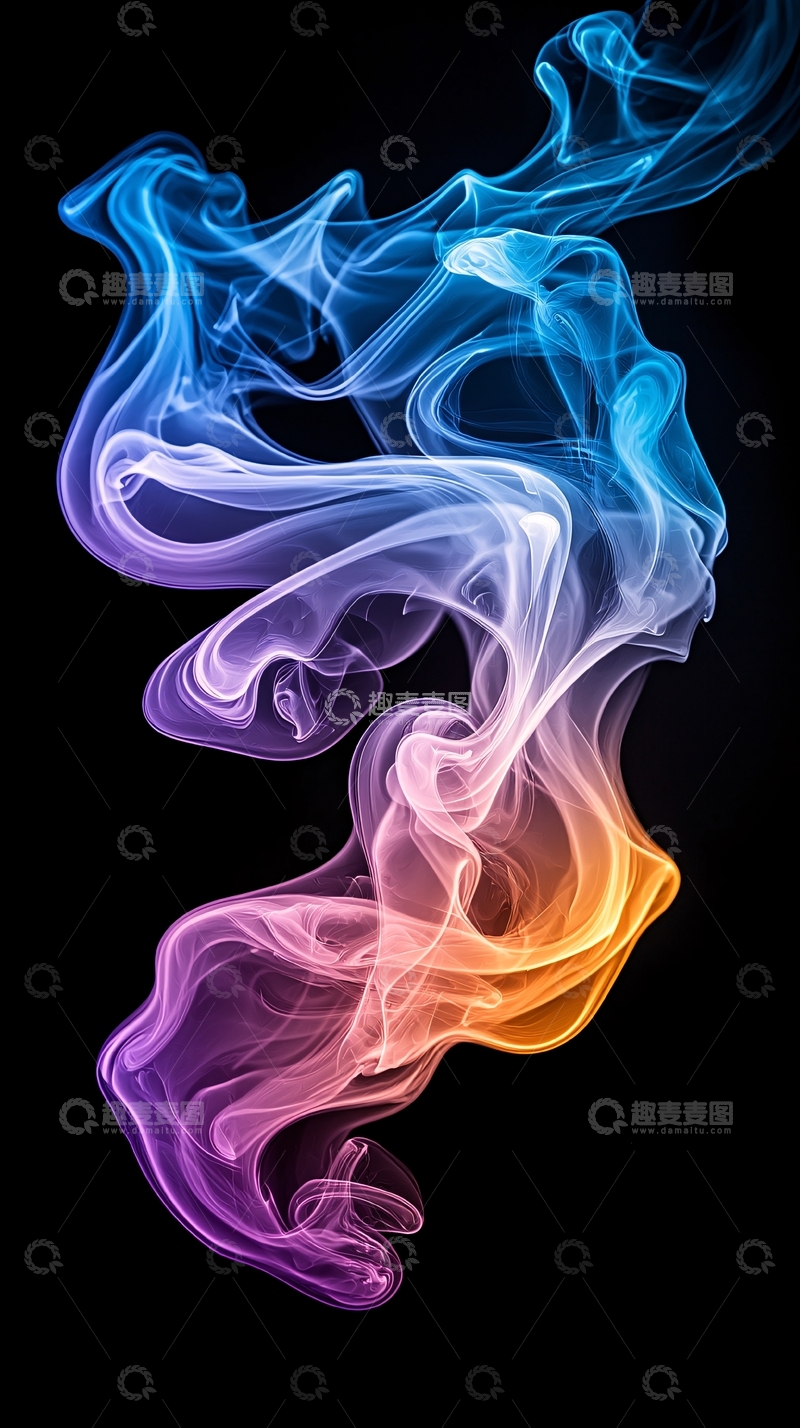 高清大图下载【趣麦麦图】彩色烟雾在黑色背景上