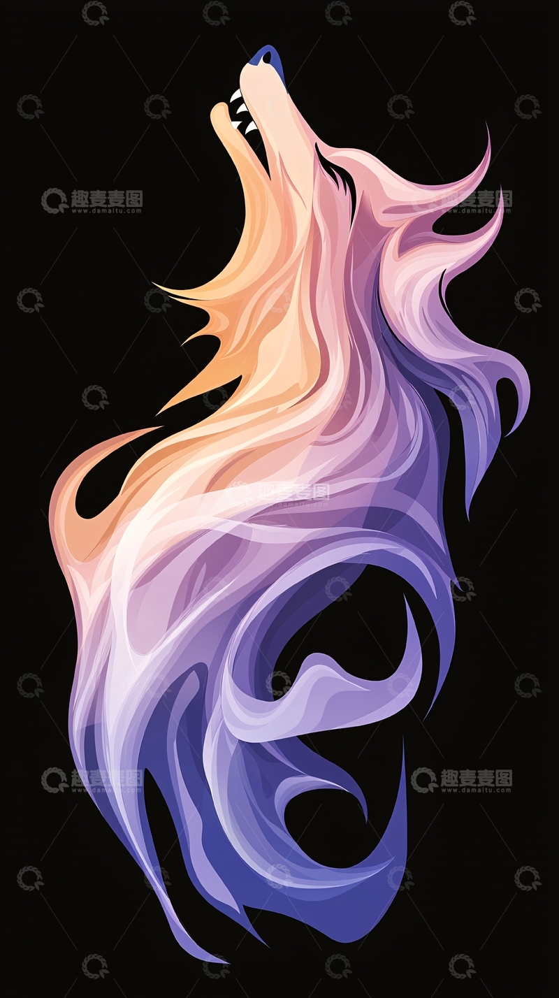 高清大图下载【趣麦麦图】彩色烟雾狼图案