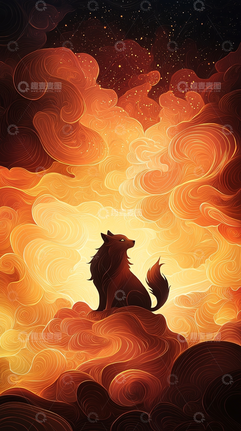 高清大图下载【趣麦麦图】狼坐在云端仰望星空