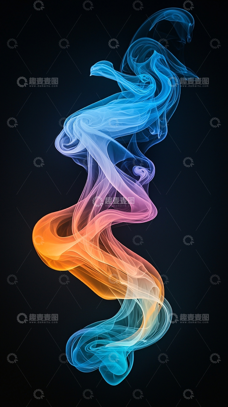 高清大图下载【趣麦麦图】彩色烟雾在深色背景中飘动
