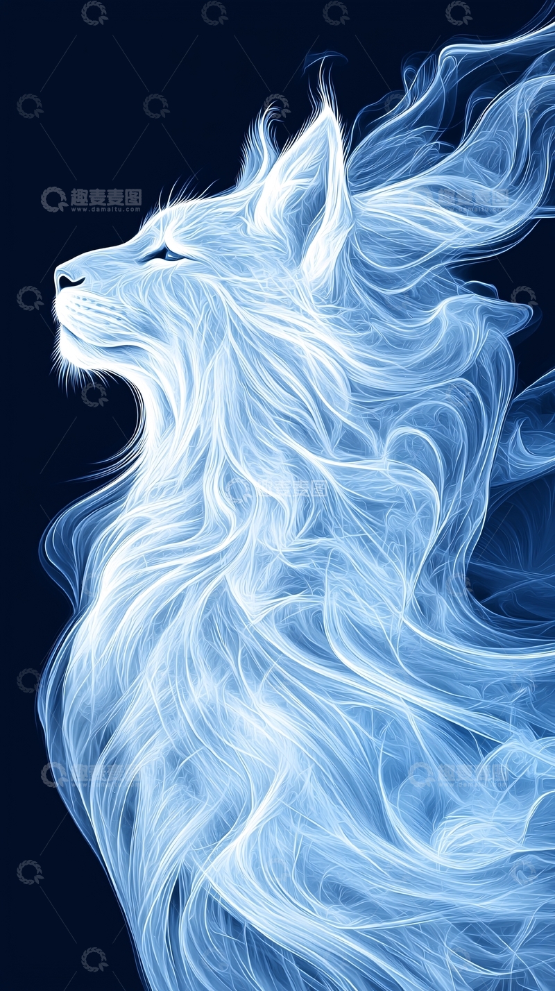 高清大图下载【趣麦麦图】蓝色烟雾构成的狼