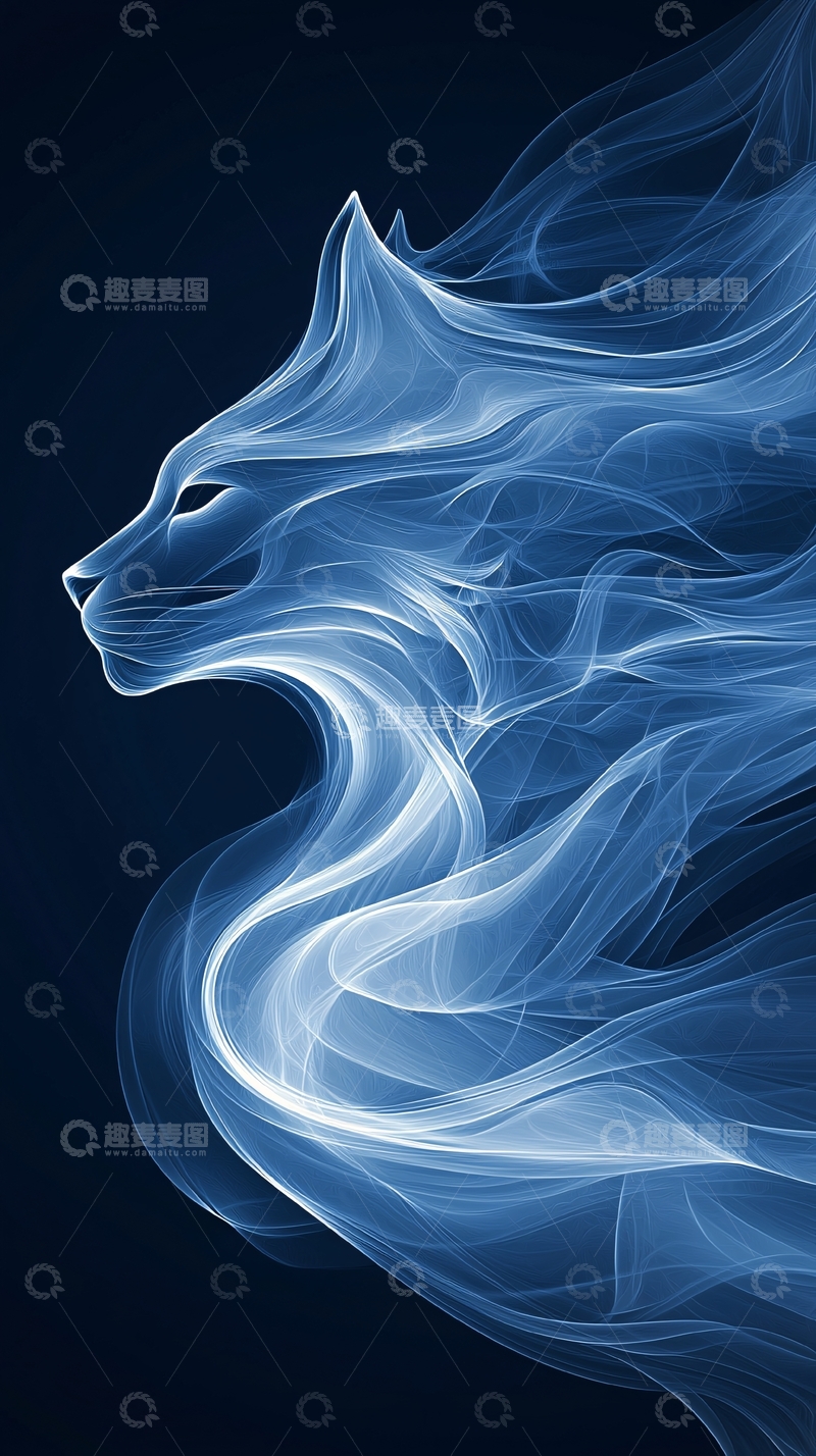 高清大图下载【趣麦麦图】烟雾状的蓝色猫科动物侧面轮廓