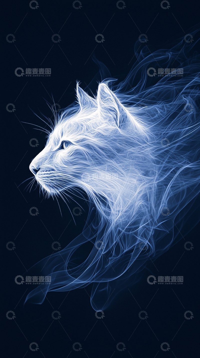 高清大图下载【趣麦麦图】蓝色烟雾猫高清图片