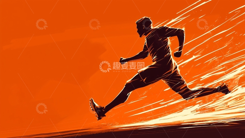 高清大图下载【趣麦麦图】跑步者剪影在橙色背景