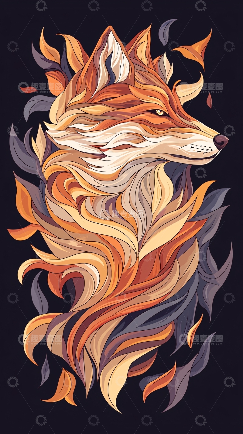 高清大图下载【趣麦麦图】狐狸与秋叶的艺术插画