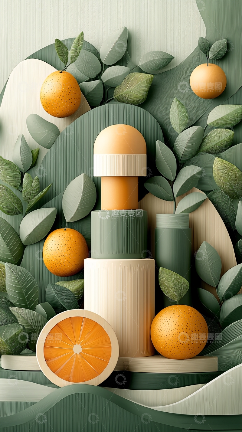 高清大图下载【趣麦麦图】清新水果与几何堆叠