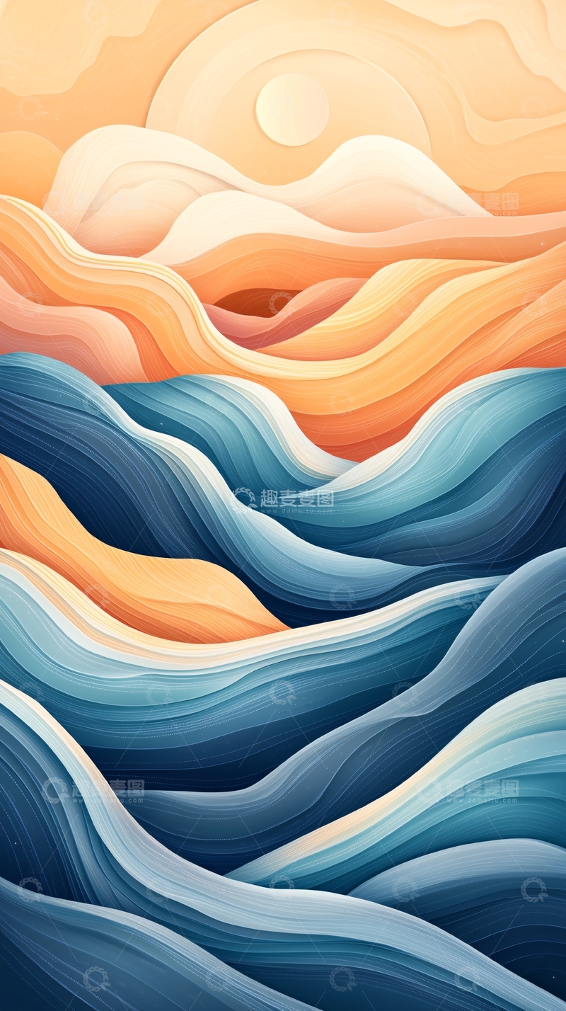 高清大图下载【趣麦麦图】抽象海浪日落风景