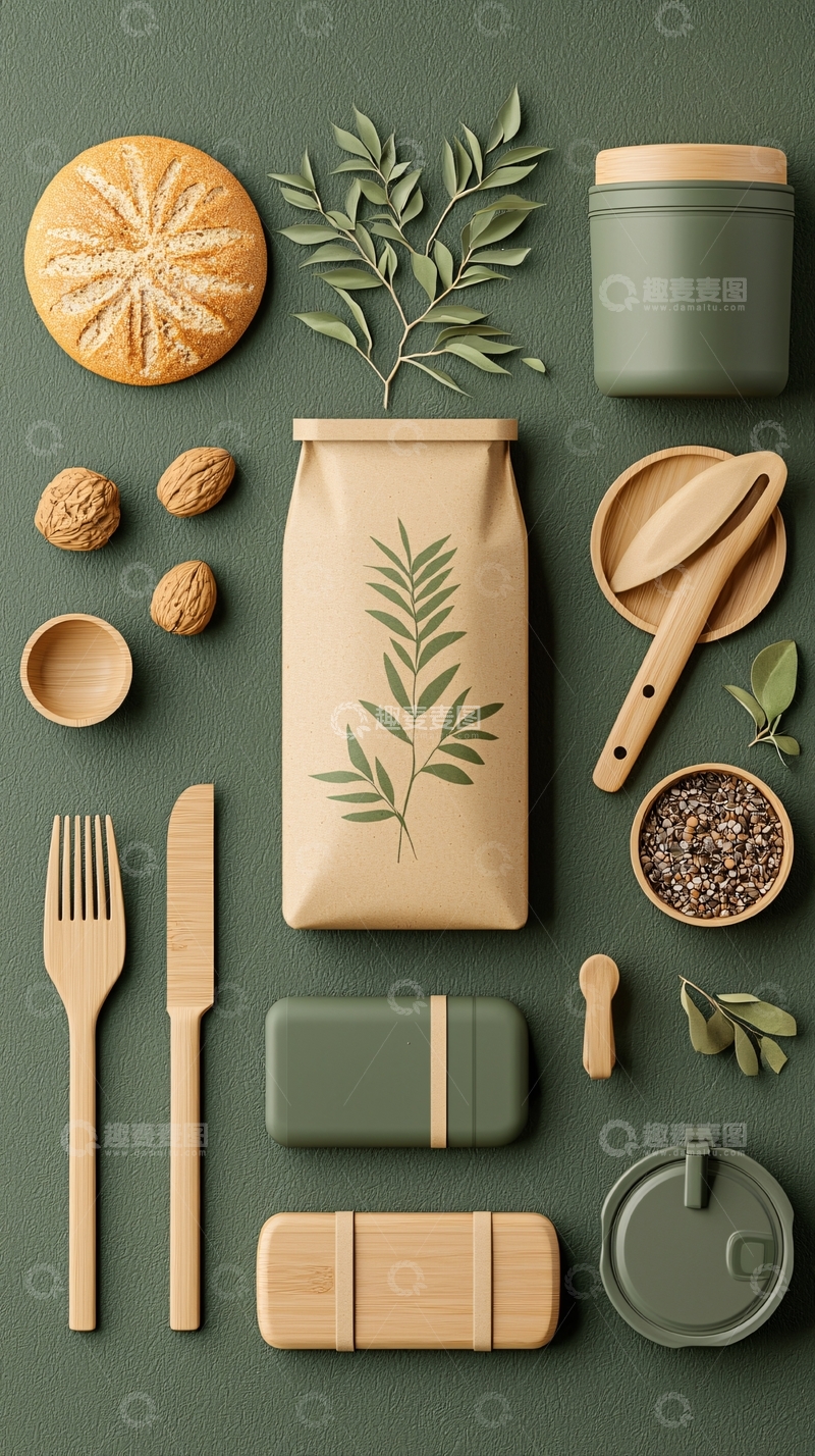 高清大图下载【趣麦麦图】绿色背景上的食物静物