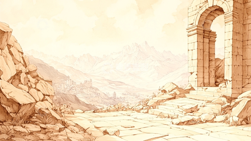 高清大图下载【趣麦麦图】古代废墟风景素描