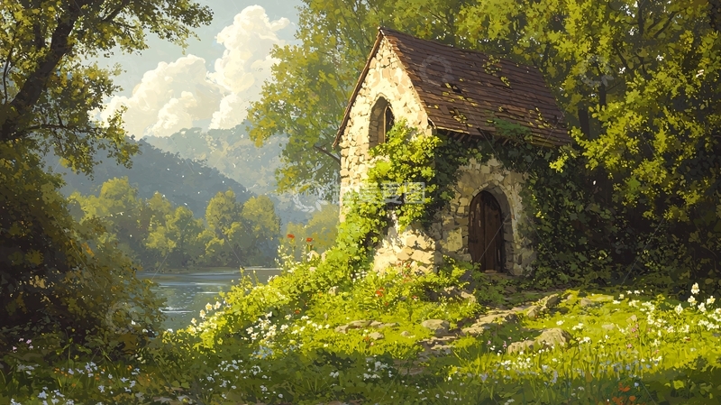 高清大图下载【趣麦麦图】林间小屋的静谧午后