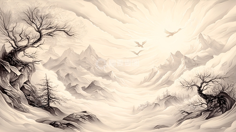 高清大图下载【趣麦麦图】水墨山水意境