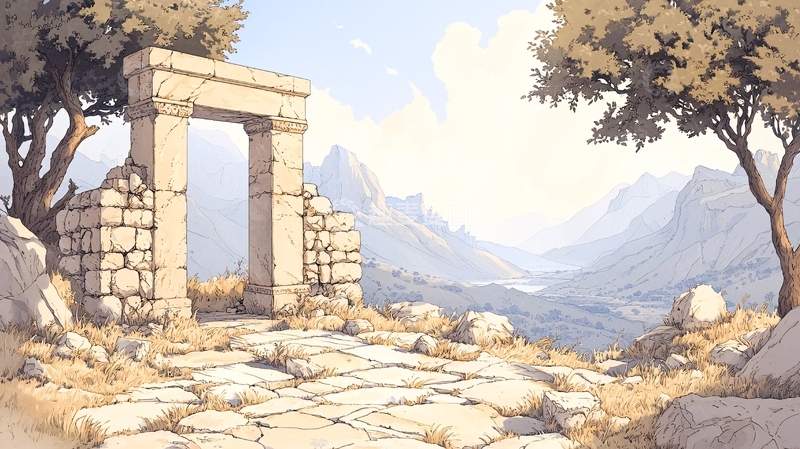 高清大图下载【趣麦麦图】古老石门通向山谷的场景