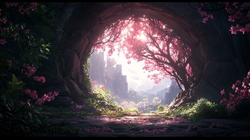 奇幻森林樱花隧道