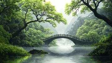 绿树环绕下的拱桥