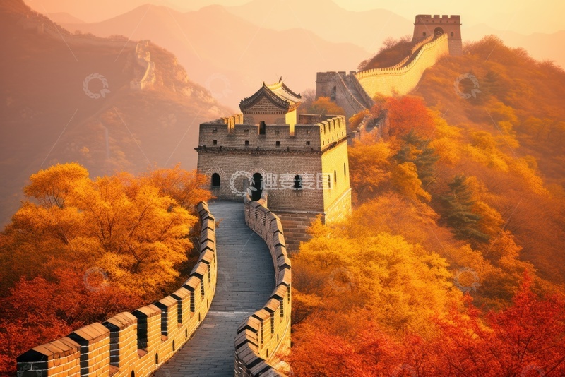 高清大图下载【趣麦麦图】秋季绵延的长城风景