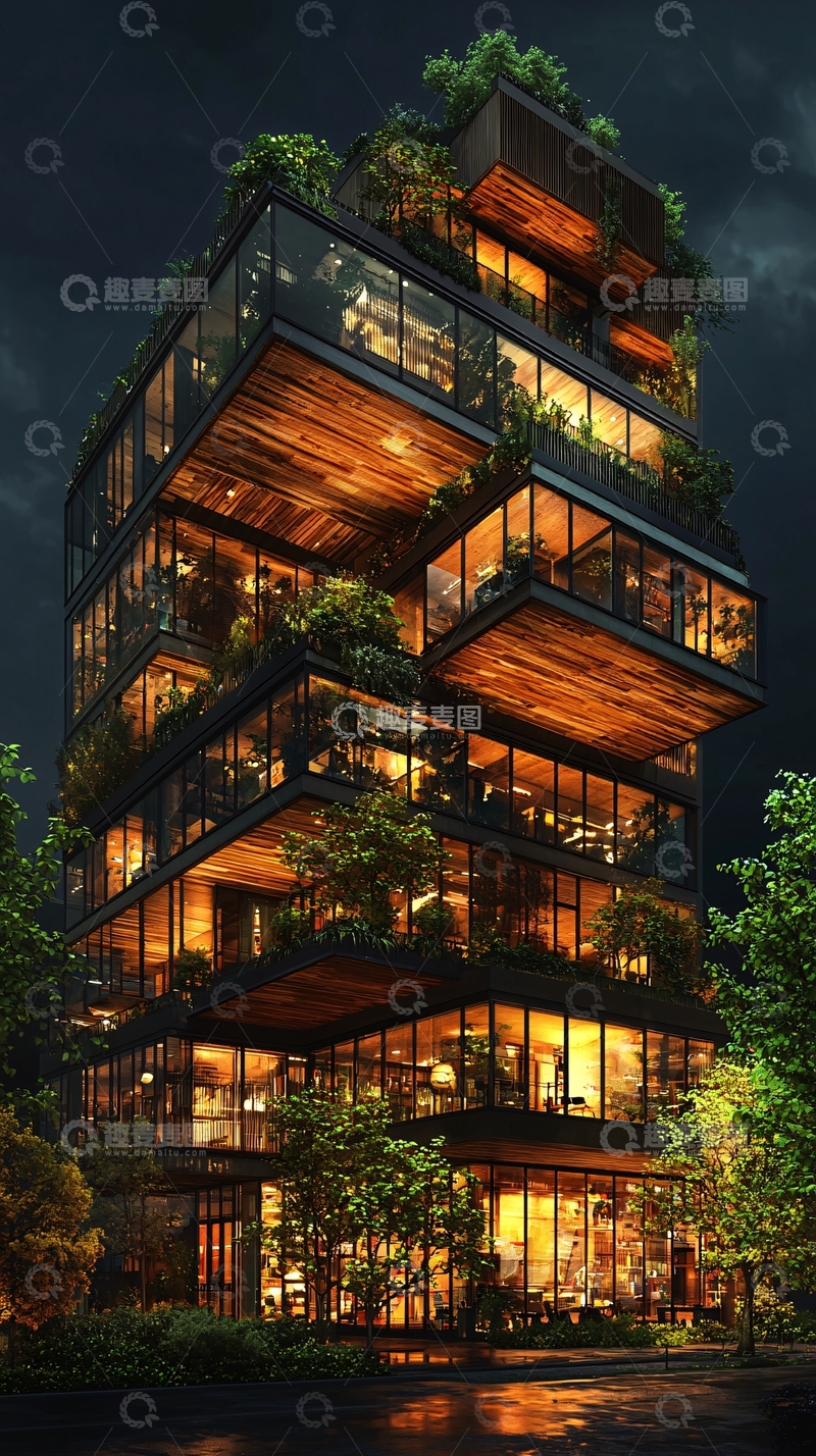 高清大图下载【趣麦麦图】城市建筑森林感夜景