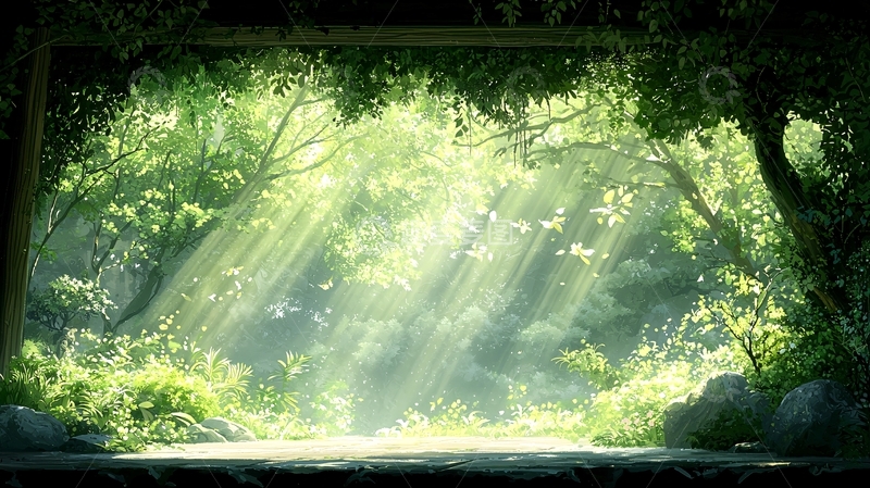 高清大图下载【趣麦麦图】森林阳光透过树叶