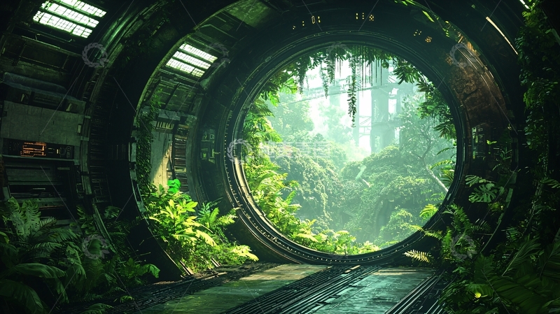 高清大图下载【趣麦麦图】未来科技风森林入口