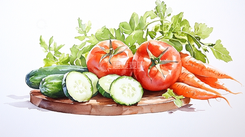 高清大图下载【趣麦麦图】蔬菜静物水彩画