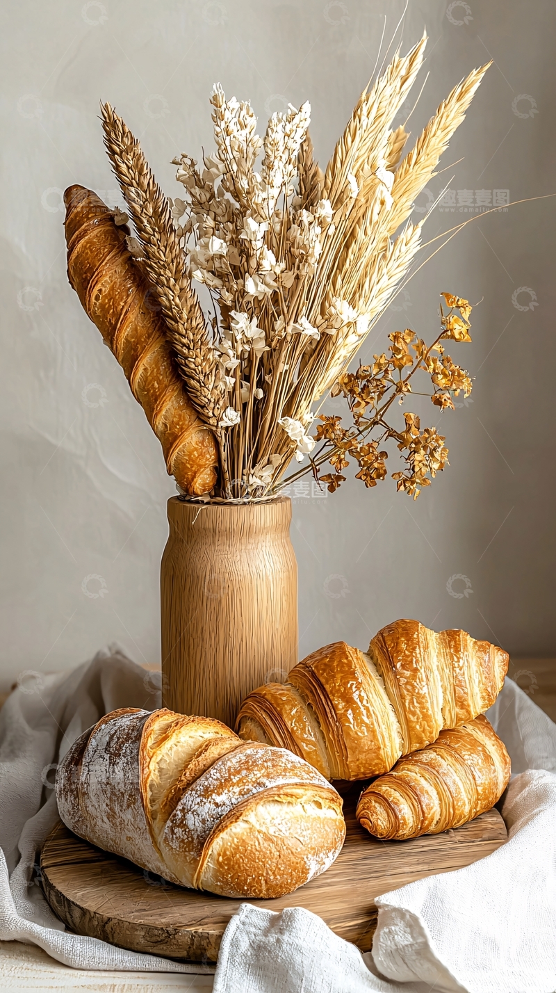 高清大图下载【趣麦麦图】面包和麦穗的静物