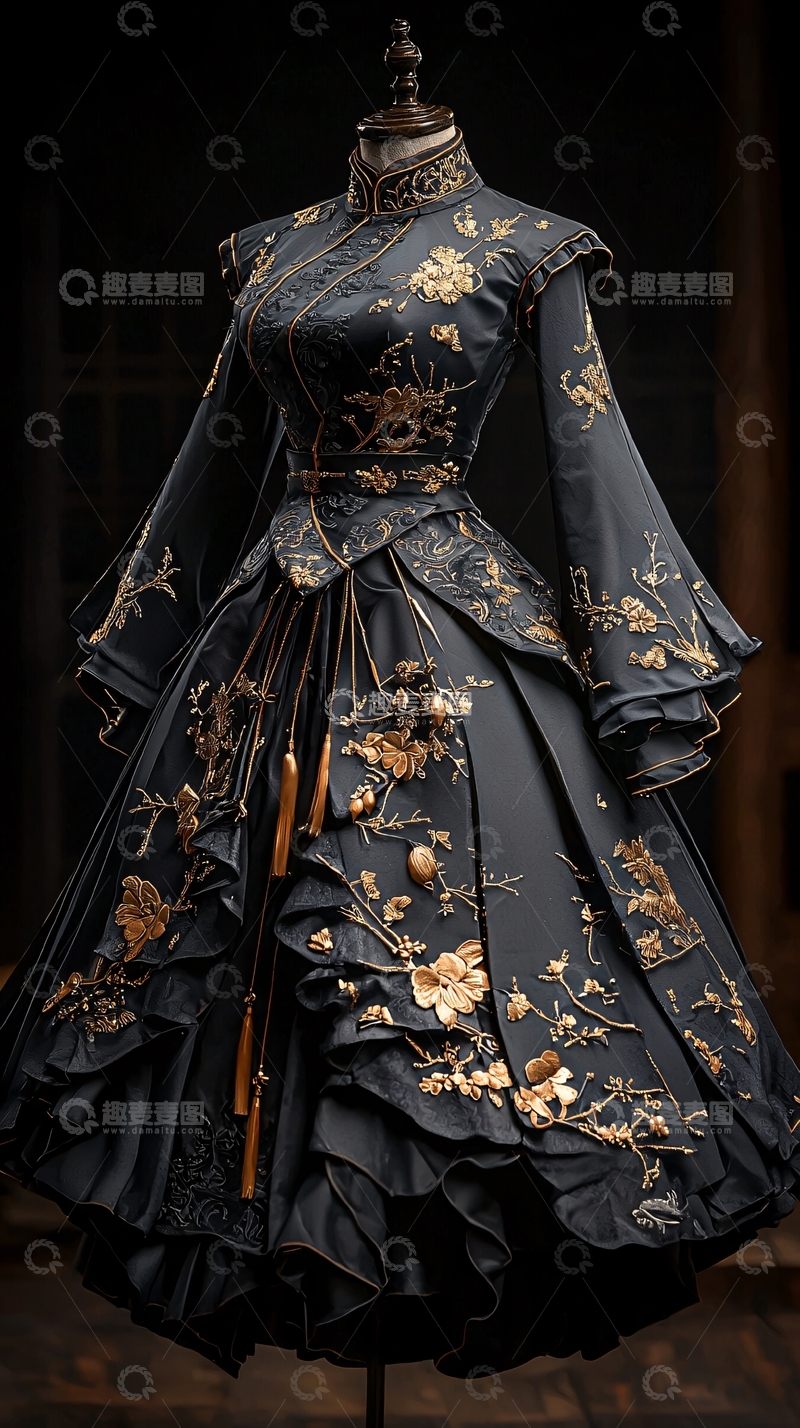 高清大图下载【趣麦麦图】华丽的深色刺绣礼服