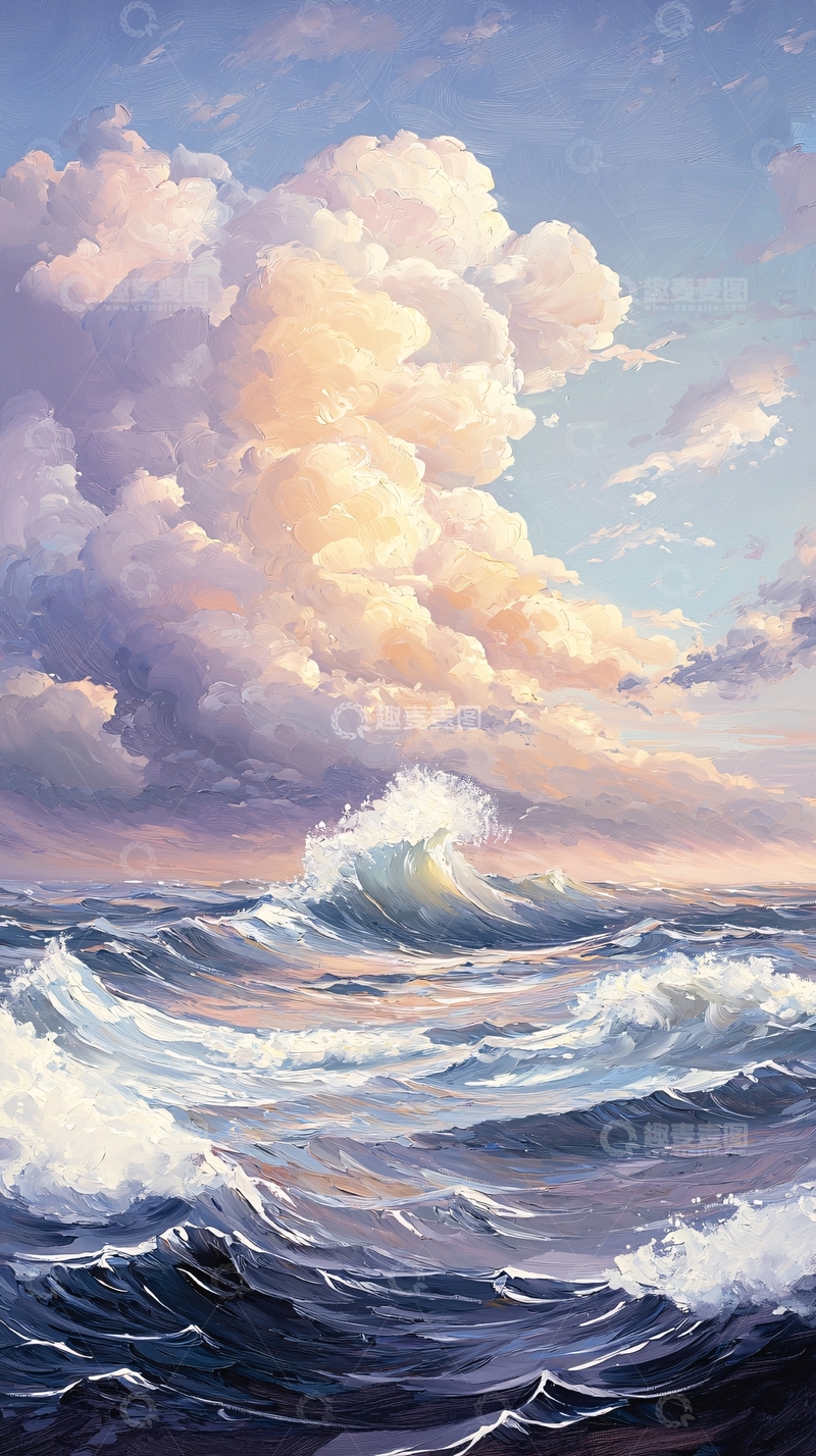 高清大图下载【趣麦麦图】海浪翻滚的云朵天空