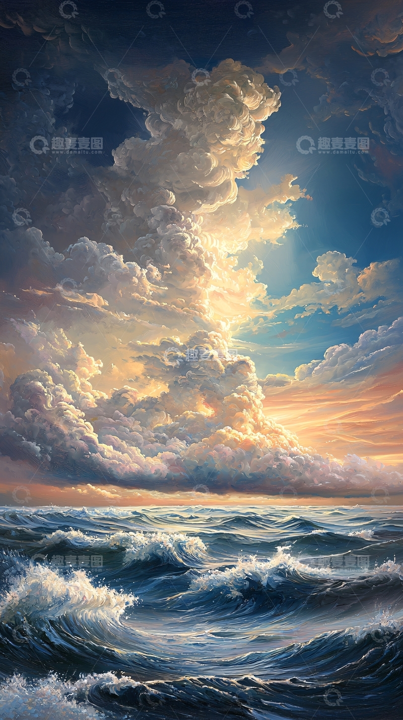 高清大图下载【趣麦麦图】波涛汹涌的天空与海