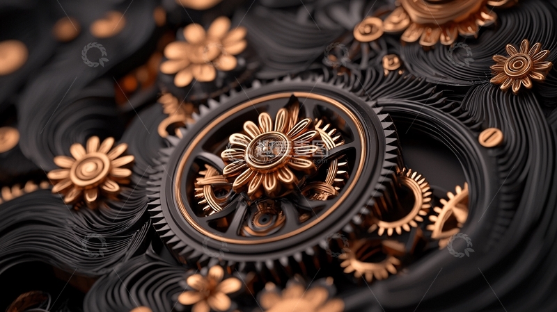 高清大图下载【趣麦麦图】齿轮与花朵的精密组合