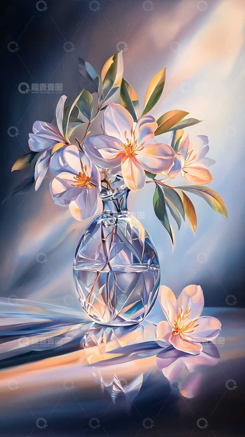 高清大图下载【趣麦麦图】水晶花瓶里的白色花朵